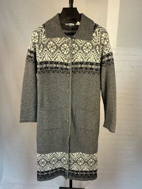 Shibani Wool Angora Gray Nordic Fair Isle Heavy Cardigan S